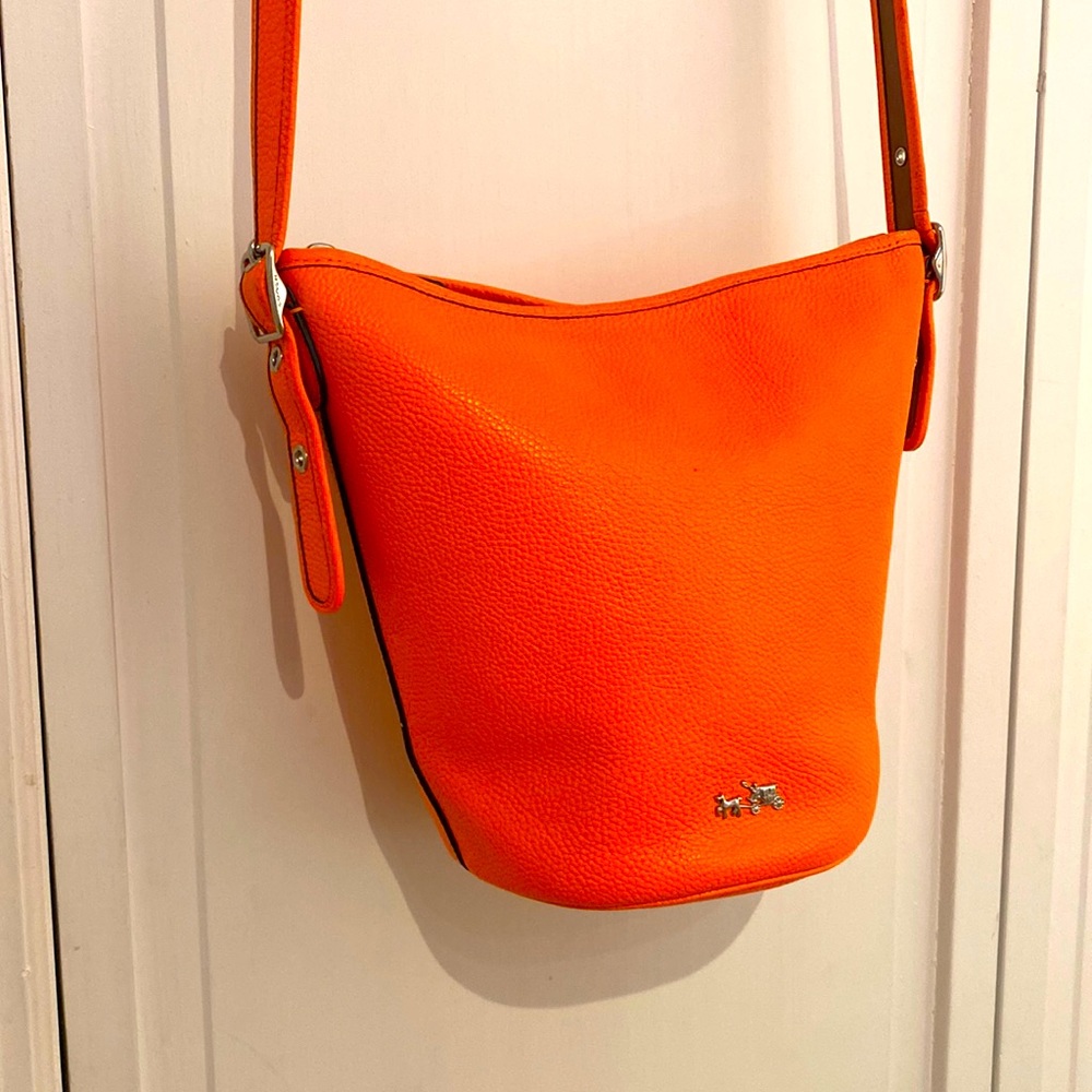 Coach Neon Orange Leather Bucket Bag Handbag Purse